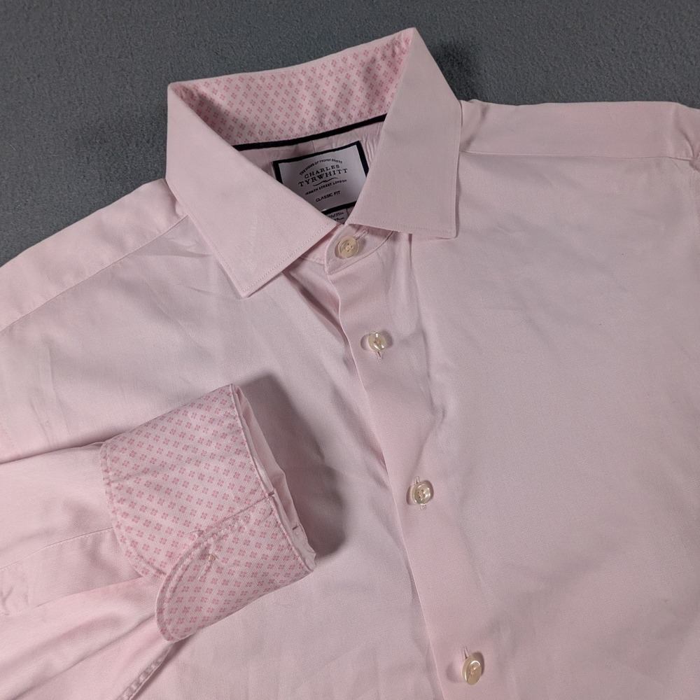 Charles Tyrwhitt Dress Shirt Mens 16.5 35 Classic Fit Contrast Trim Flip Cuff